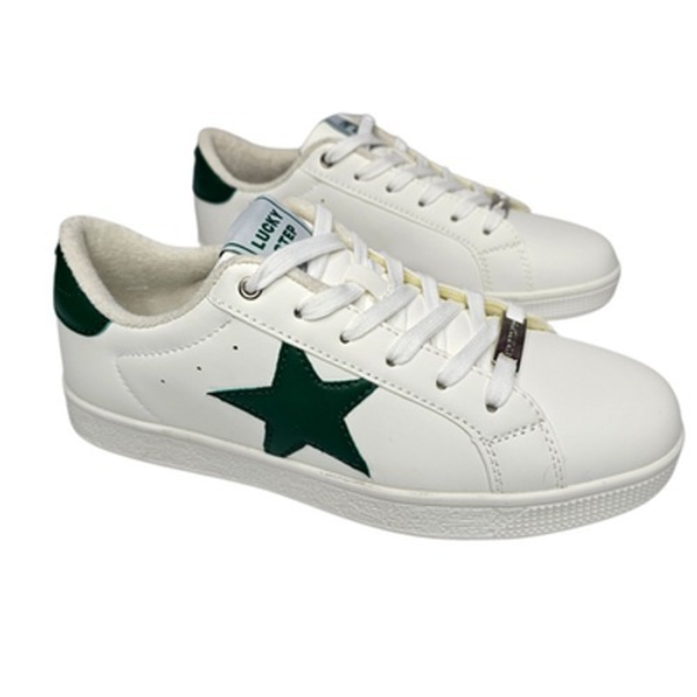 Lucky Step Women's White Green Star Lace Up Casual Fashion Sneakers Size 11